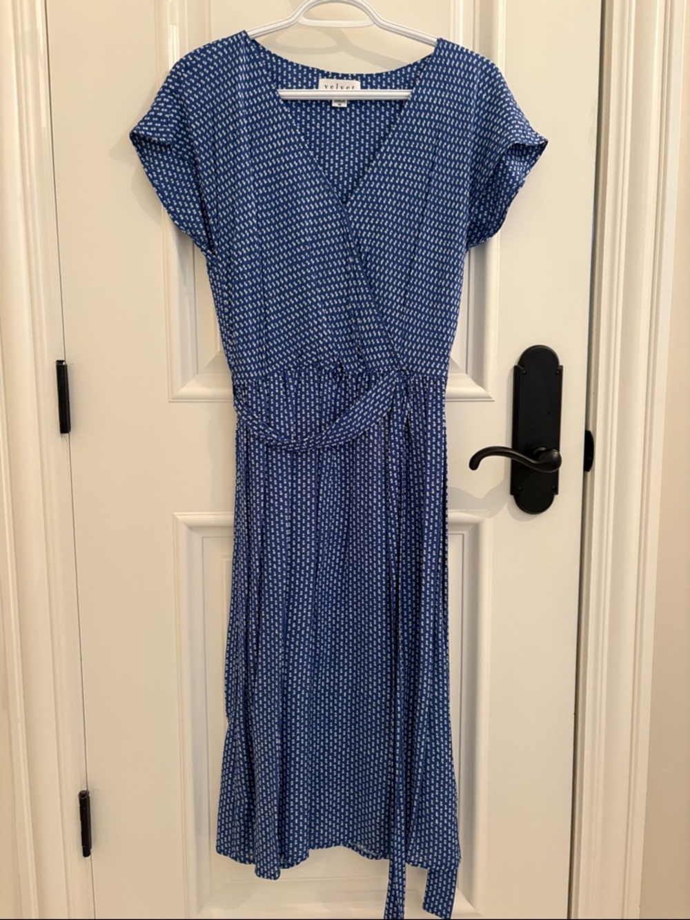 Velvet Blue Printed Wrap Midi Dress
